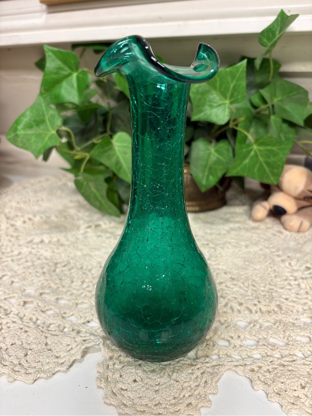 Green Crackle Glass Bud Vase